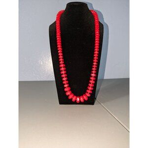 Vintage Red Beaded Necklace With Gold-Tone Clasp & Spacer Beads